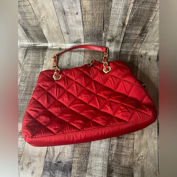 Talbots leather / nylon quilted red tote bag - Picture 14 of 16